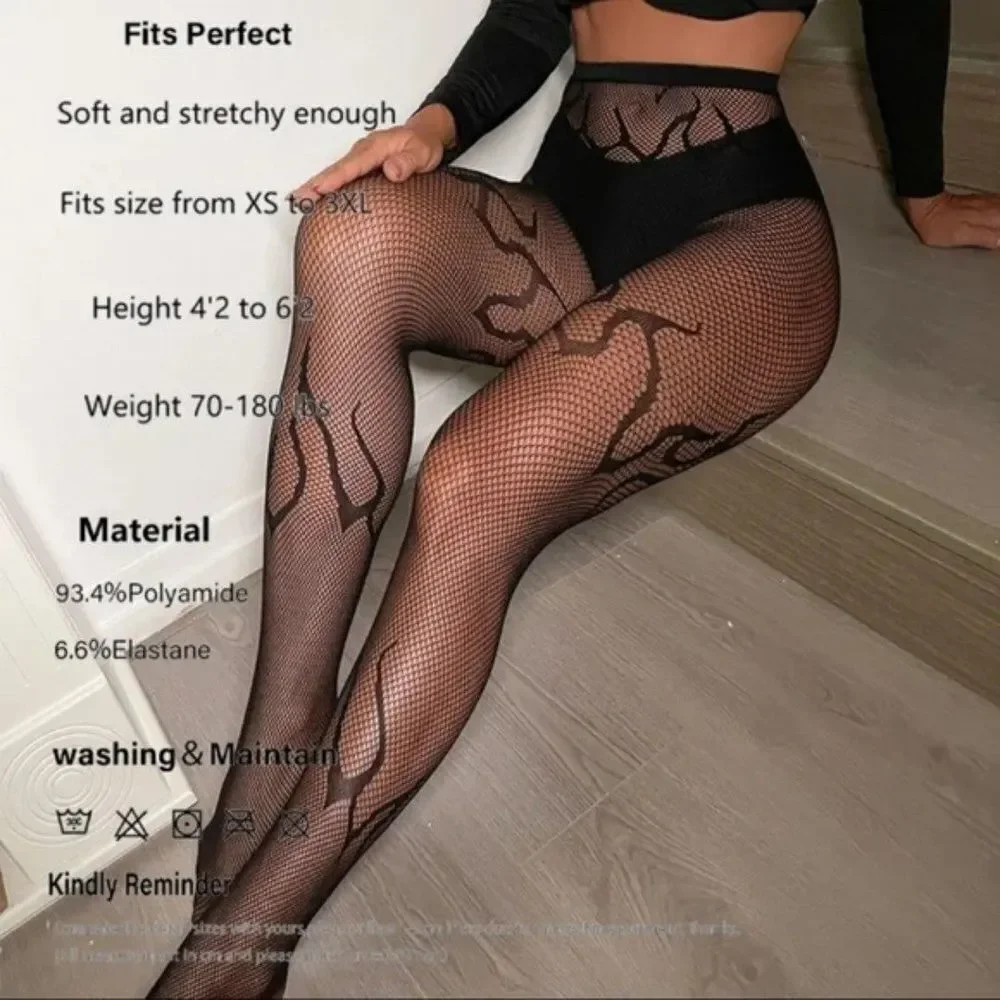Flame design fire fishnet stockings mesh hosiery sexy